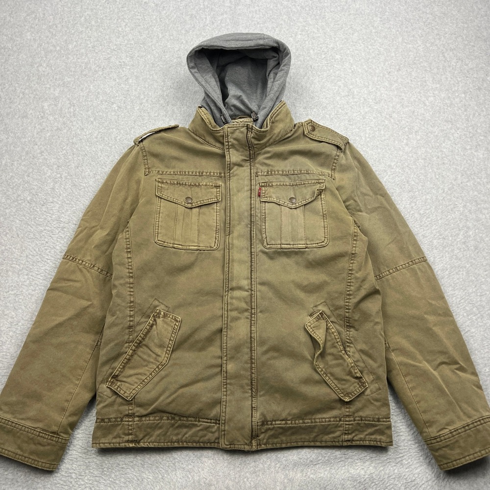 Levis Trucker Jacket Mens Small Green Field Sherpa Lined 2-Pocket Military Coat‎